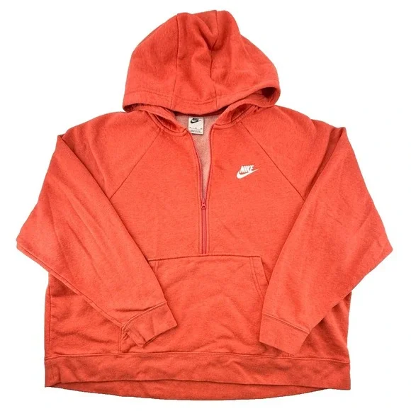 Nike Hoodie‎ Womens XL Orange Quarter Zip Pullover Hooded Sweatshirt Swoosh