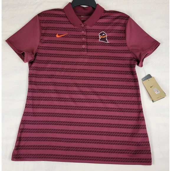 Nike Virginia Tech Hokies Dri-FIT Victory Polo SS Coach Maroon Womens Large NEW