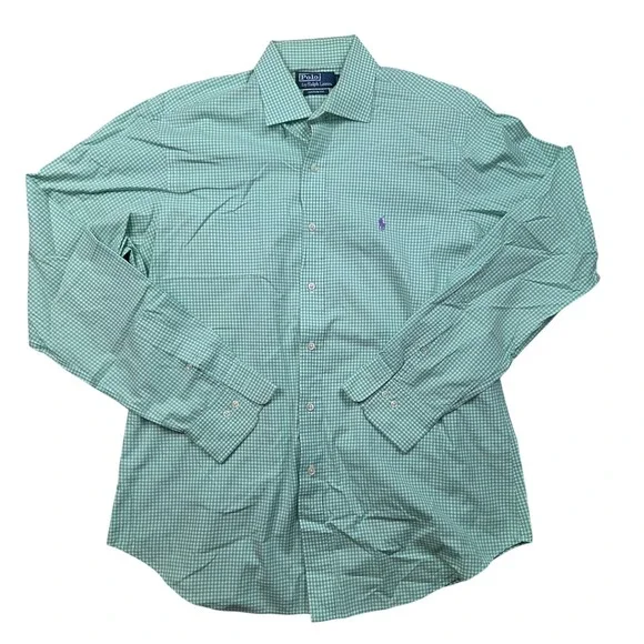 Polo Ralph Lauren Green Grid Pattern Button Down Shirt Men's Medium Purple Pony
