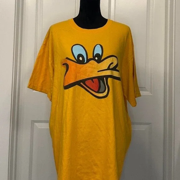 Yellow Cartoon Duck Face Graphic T-Shirt Anvil Pre-Shrunk XL‎