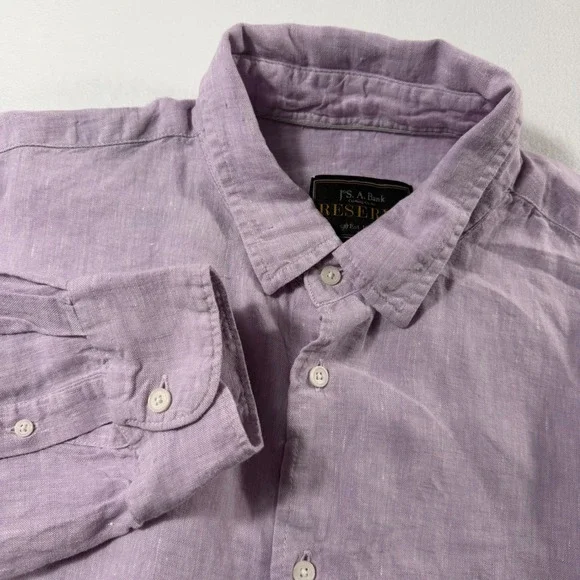 Jos. A. Bank Button Down Shirt Mens XL Lavender 100%‎ Linen Reserve Long Sleeve