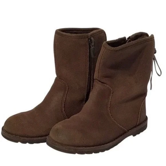UGG Australia  Kids Brown Suede Lace Up Back‎ Zip Boots Size 6 Toddler Preowned