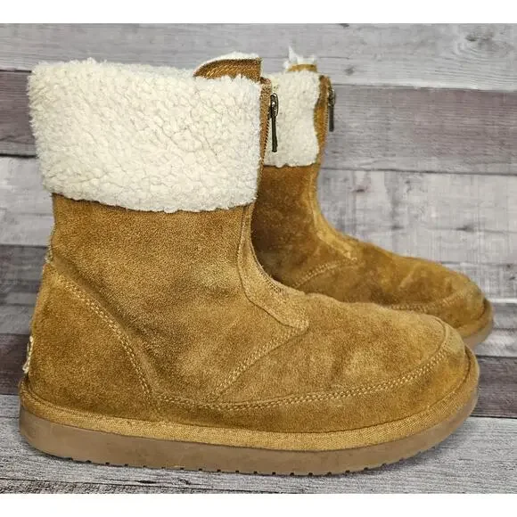 UGG KOOLABUURA Ankle BOOTS BOOTIES 1121540K Suede Fur Brown Zip Up Big Girl 4