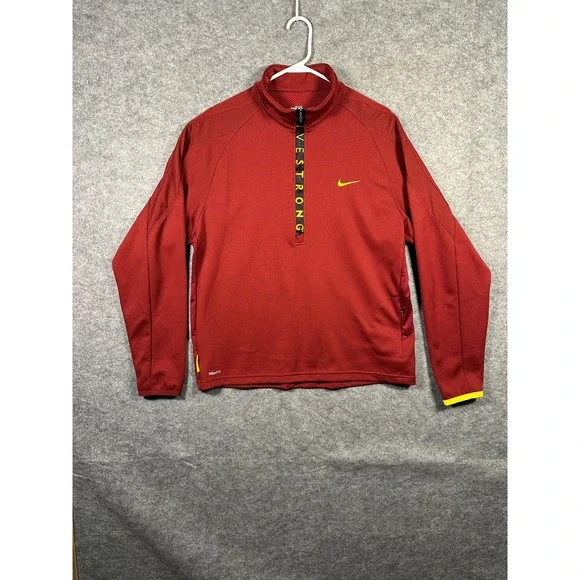 Nike LIVESTRONG Mens‎ Dri-FIT 1/4 Zip Pullover Training Top Red Yellow Large