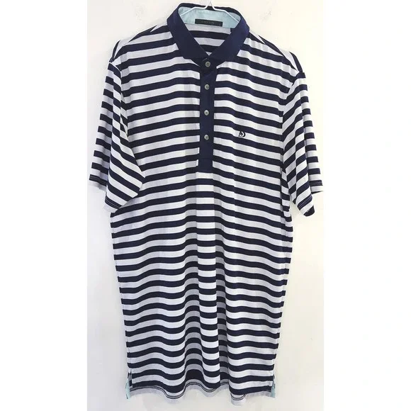 Greyson Clothiers Mens Large Navy White Striped Golf Polo Shirt Wolf Logo L