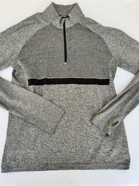Nike Women’s Running Shirt Large Gray Dri-Fit 1/4 Zip Athletic Layer Thumbholes