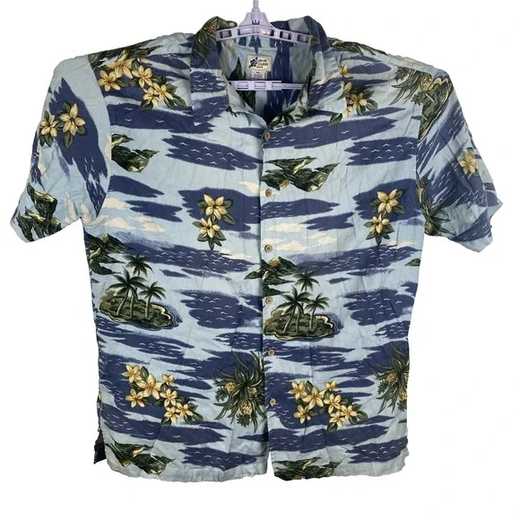 Cherokee Waikiki Wear Button Down Shirt Mens‎ Size XXL Blue Floral Short Sleeve
