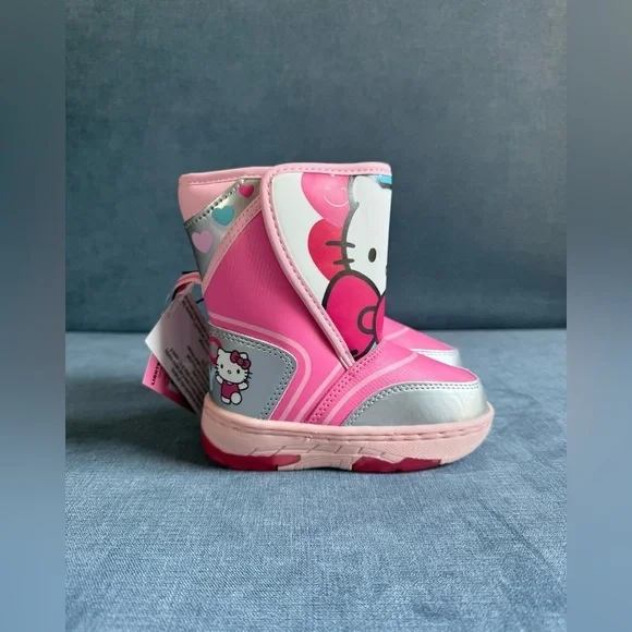 Hello Kitty Winter Snow Boots Toddler Girls SZ 7 Pink Velcro Closure Warm New