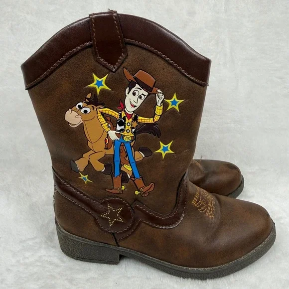 Disney Toy Story Woody Bullseye Kids Cowboy Boots Side‎ Zip Western Shoes 11