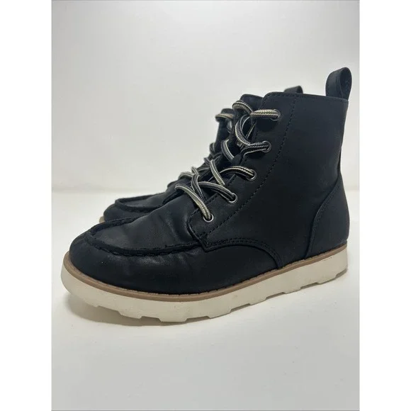 Cat & Jack Bosley Mock Toe Boots Kids Size 1,‎ Black/White Lace Up, Side Zipper