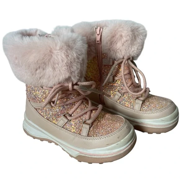 Kelly & Katie Lil Anna Snow Boots Kids' Girl's Pink Size 11M Faux Fur Sparkle