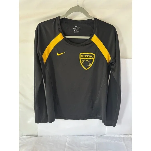 Nike Dri-FIT Mizzou Tigers Long Sleeve Shirt Womens Medium Black‎ Gold