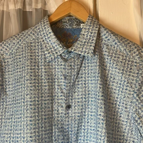 Robert Graham Classic Fit Cotton Geometric Short Sleeve Shirt Men’s Large Blue