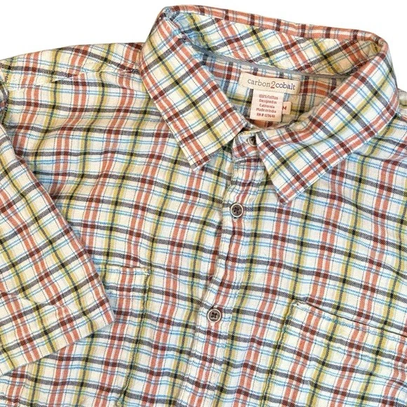 Carbon 2 Cobalt Button Up Shirt Medium Green White‎ Plaid Short Sleeve Mens