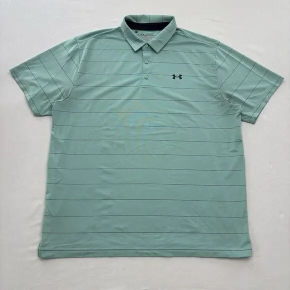 Under Armour Polo Shirt Mens 2XL The Playoff Polo Teal Striped Loose fit Golf