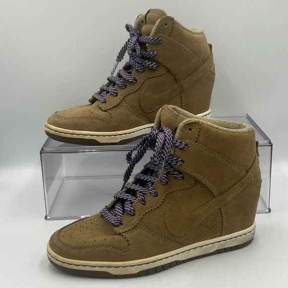 Nike Dunk High Sky Hi Brown Suede Filbert Sz 8 528899-201 Hidden Wedge Lace Up