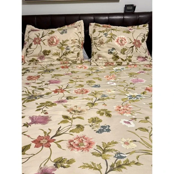 Croscill Queen Floral Daphne Comforter 2Shams Set Champagne Pink Green 3pc NWOT