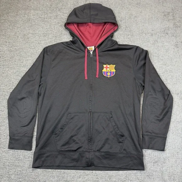 FCB Futbol Club FC Barcelona Full Zip Hoodie Sweatshirt Men's XL‎ Black Soccer