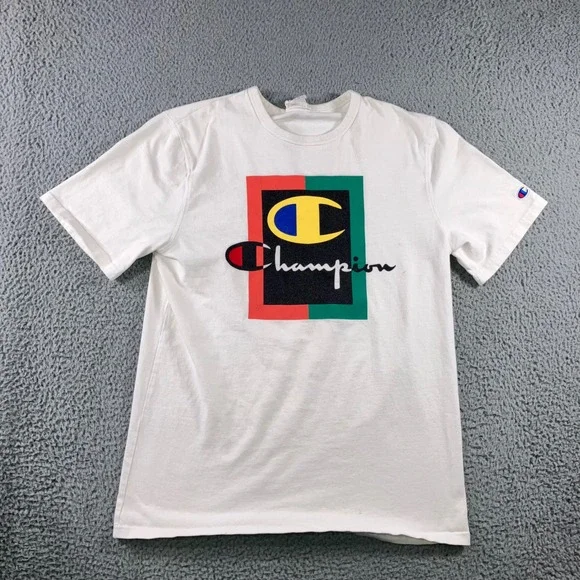 Vintage Champion Graphic T Shirt Men L Colorblock Logo 90s‎ Retro Y2K Streetwear