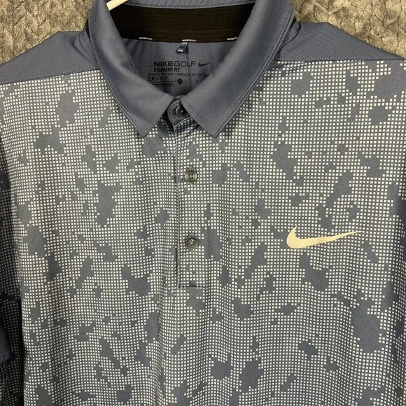 Nike Golf Dri-FIT Mobility Camo Polo Shirt Mens L Blue Digicam Stretch