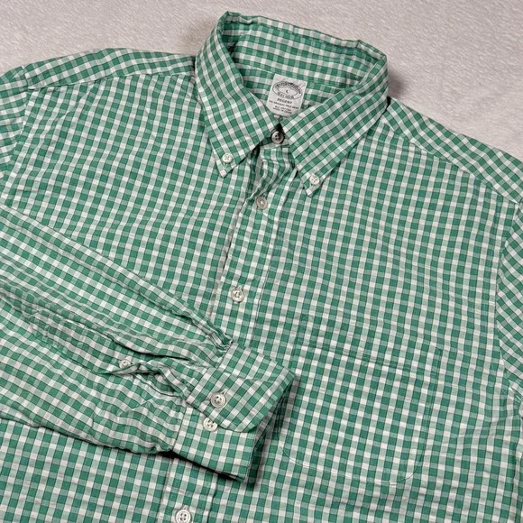 Brooks Brothers Regent Shirt Mens Large Green‎ Check Long Sleeve Button Front