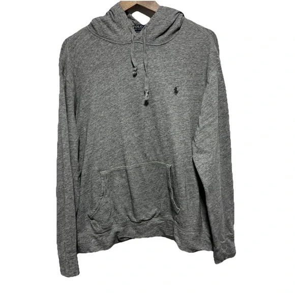POLO Ralph Lauren Sweatshirt Mens XL Gray Hoodie Front Pocket Pony Logo Comfort