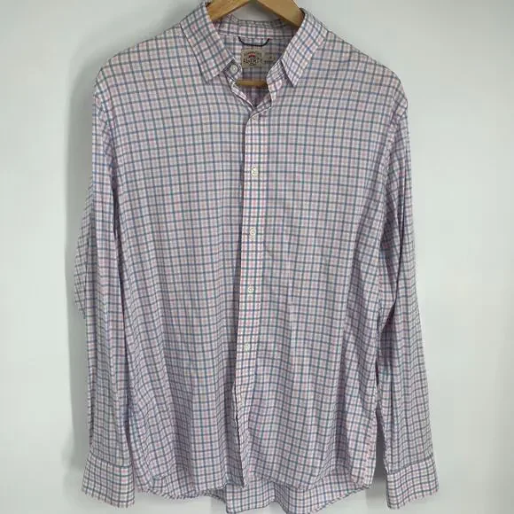 Faherty Top Men’s Large Blue & Pink‎ Plaid Gorpcore Active Outdoor Supima Cotton