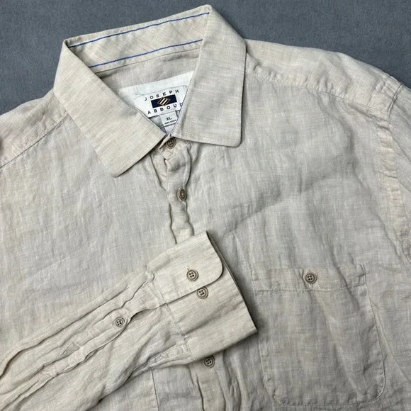 Joseph‎ Abboud Button Down Shirt Mens XL Beige 100% Linen Long Sleeve Pocket