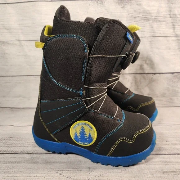 Burton Youth Zipline Boa Snowboard Boots Black Blue Size 4K US 4 Kids Unisex