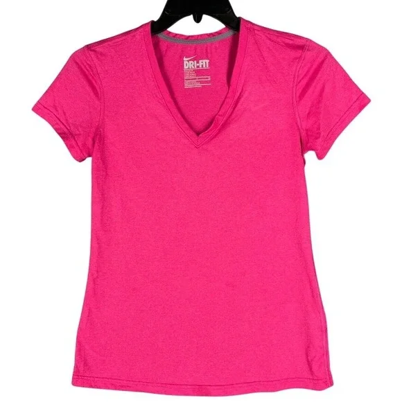 Nike Womens Small Pink‎ Dri FIT Swoosh Short Sleeve Tee Graphic Street Sporty