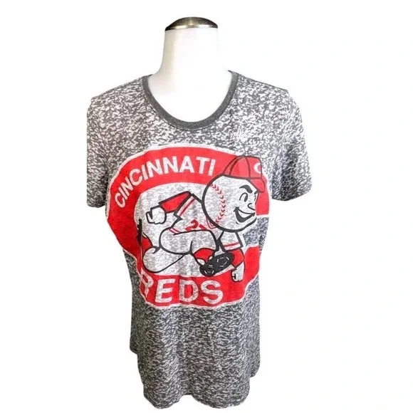 Nike Cincinnati Reds Cooperstown Collection Shirt~Gray Burnout~Mr Redlegs~Large