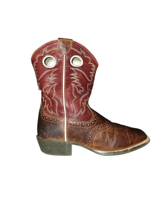 Ariat Kids Heritage Roughstock Western Cowboy Boots Tan And Cherry Sz 3