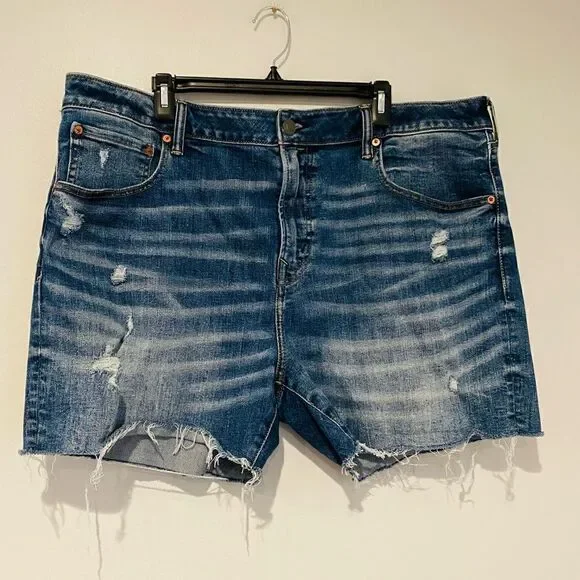 AEO Airflex + Distressed Raw Hem Denim Shorts Size 42