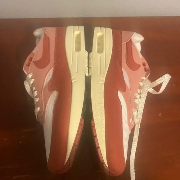 Nike Women's Athletic Shoes - Red and White Air Max 1 lady size 11 or men 9.5