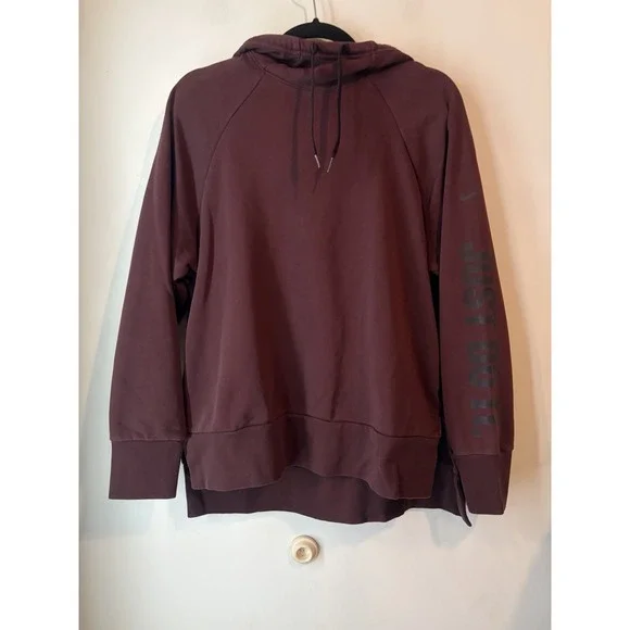 Nike Dri-FIT Just Do It Hoodie Burgundy Pullover Sweatshirt Women's M