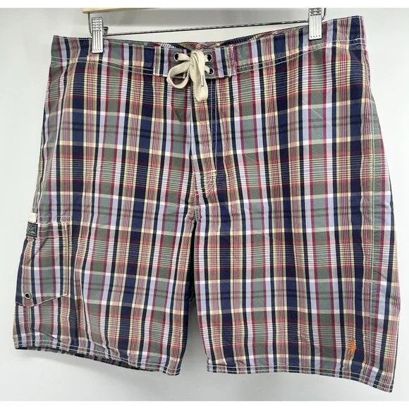 Vtg Polo Ralph Lauren Cargo Board Shorts Plaid Tagged 34 Actual 36 9