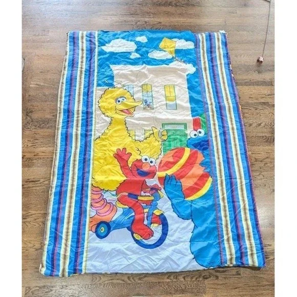 Vtg Sesame Street Twin‎ Comforter 85x60 Big Bird Elmo Cookie Monster Reversible