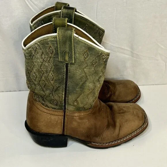 Dan Post Western Boots Boys Sz 13 D Teddy Rubber Square Rust Green DPC2946