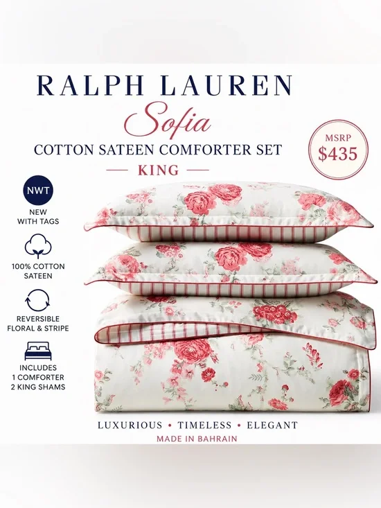 Ralph Lauren Sofia Cotton Sateen King Comforter Set Floral NWT MSRP $435