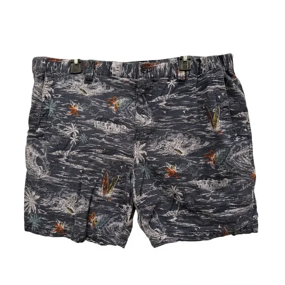 Lucky Brand Mens Navy Tropical Hawaiian Surf Print Linen Blend Shorts Size 36