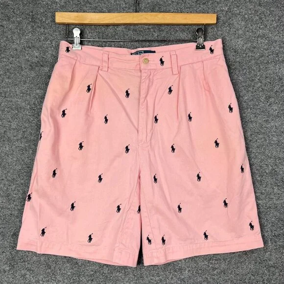 Vintage Polo‎ Pink Pony All Over Print Shorts Pant Size 33 Men's