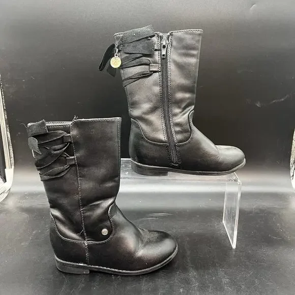 Michael Kors girls Imogen-T black riding boot size 8 ribbon bow MK