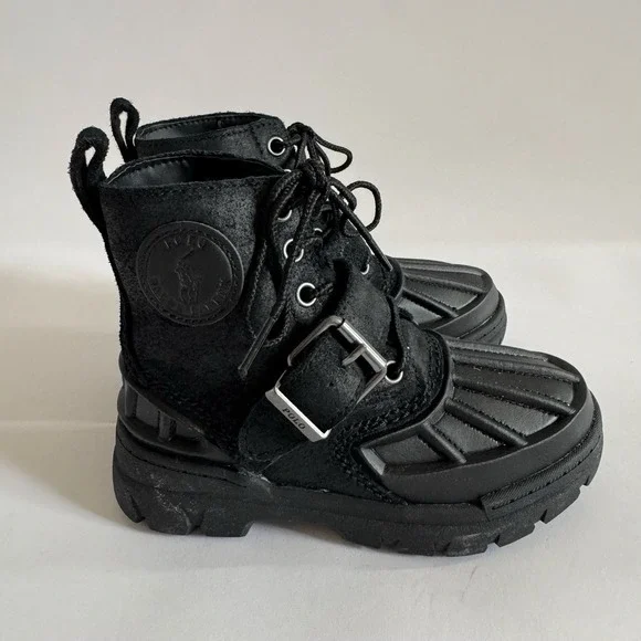 Polo Ralph Lauren Kids Boys Black Oslo High Top Boots 11 Child Streetwear Duck