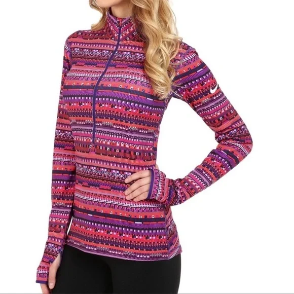 Nike Pro Dri-Fit Half Zip Pullover Lightweight Jacket Purple Pink