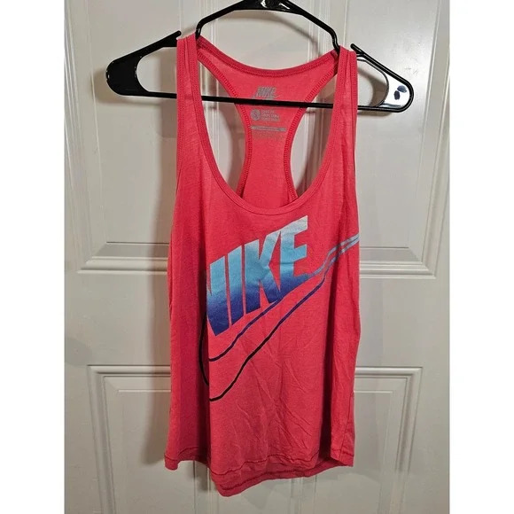 Nike Womens Loose Fit Racerback Tank Top Coral Pink Ombre Swoosh Logo Size S