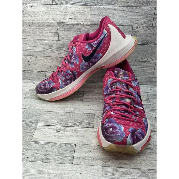Nike KD 8 Aunt‎ Pearl Shoes Mens 13 Pink Floral Rose Kay Yow Basketball Sneakers