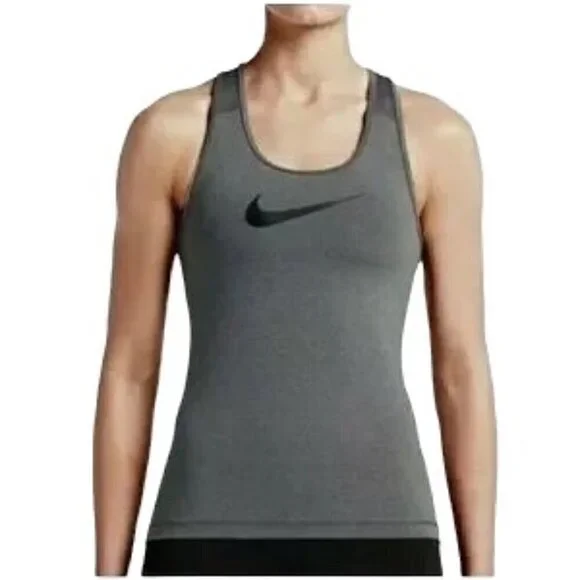 NIKE Gray Pro Dri-Fit Center Swoosh Racerback Tank Top - Size Medium