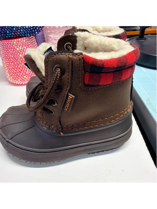 Baby Nautica Boots Size 7 Brown Red Plaid Booties Child