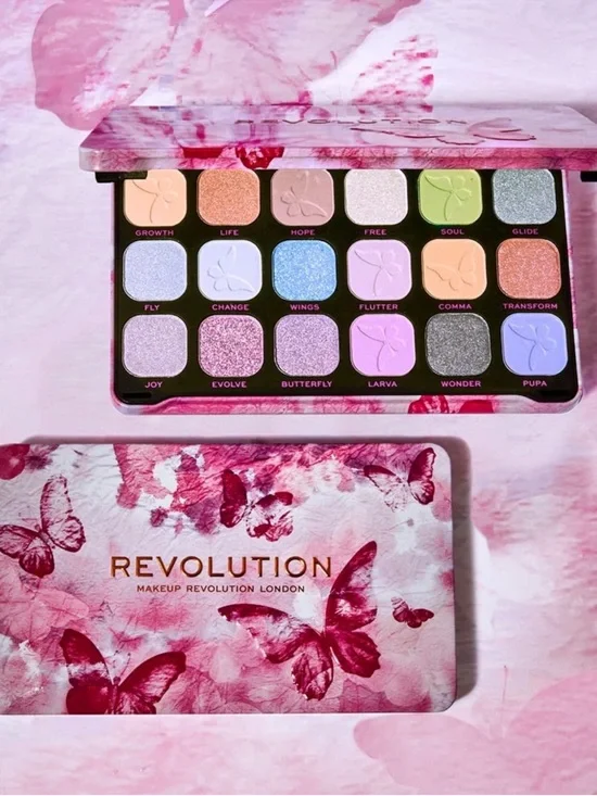 Revolution Eyeshadow Palette — Pink, Purple, Blue, Green, Peach, Silver