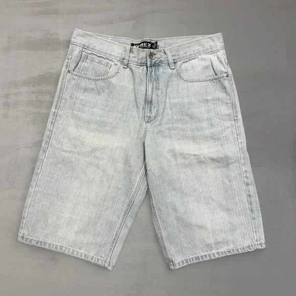 Y2K AVIREX Men's Light Wash Denim Jorts Shorts Size‎ 34